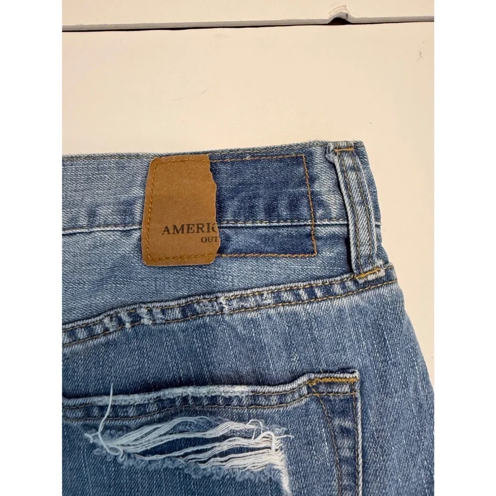 American Eagle Distressed Straight Leg Jeans Mens 32x34 Blue Denim Raw Hem